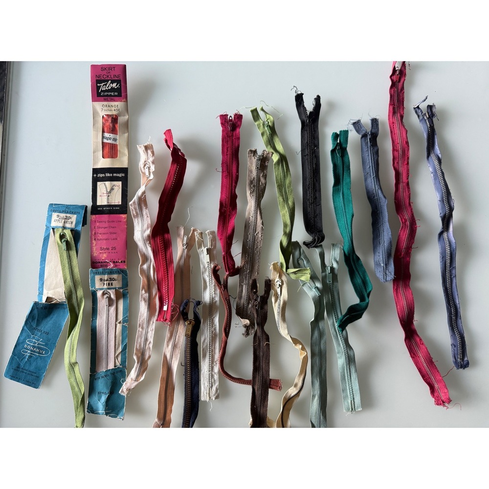 Talon Vintage Zipper Lot Metal Nylon Sewing Repair Restoration 7-9in Multicolor